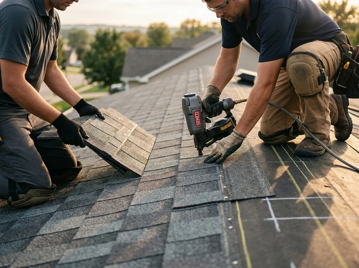 Professional roofer working on a residential roof in Gig Harbor